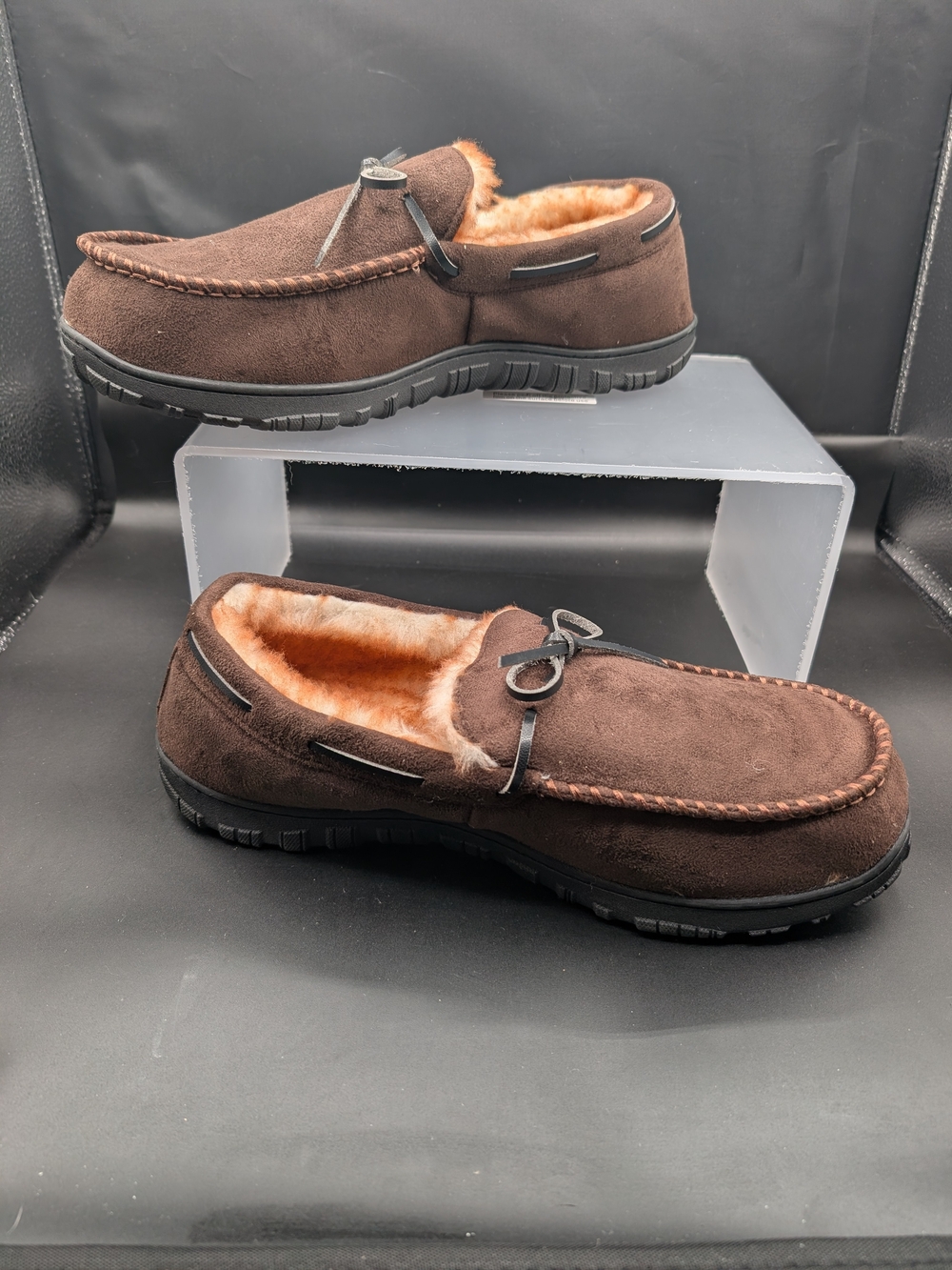 Men's Brown Fleece-Lined Moccasin Slippers